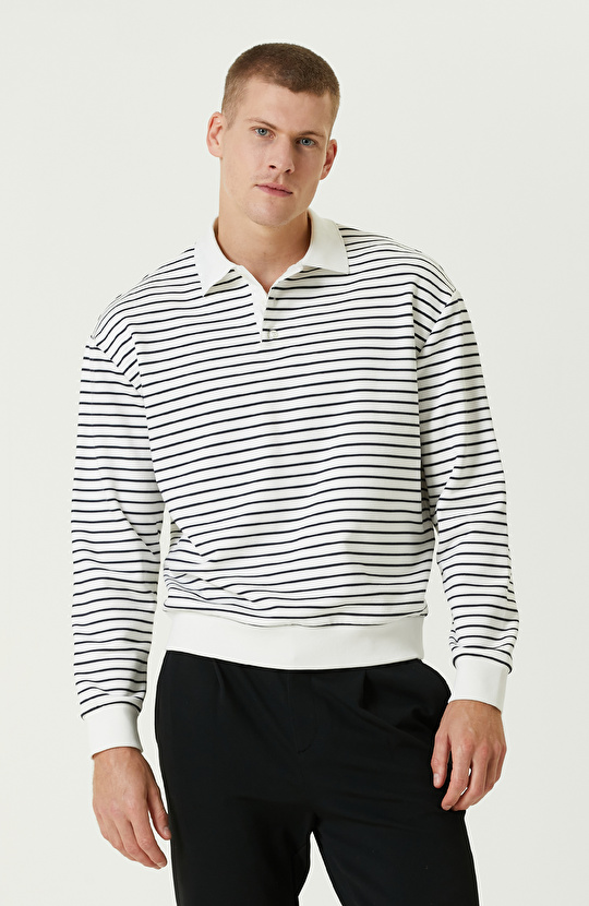 Siyah Ekru Polo Yaka Comfort Sweatshırt