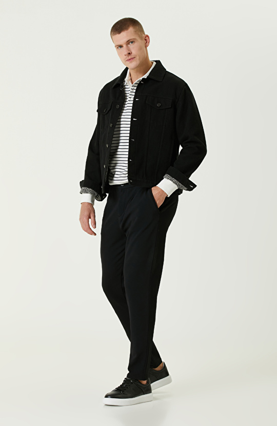 Siyah Ekru Polo Yaka Comfort Sweatshırt