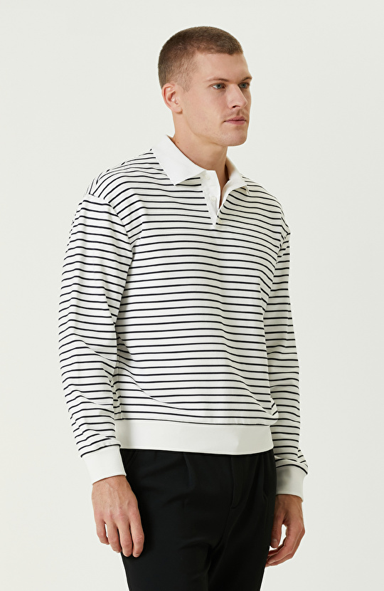 Siyah Ekru Polo Yaka Comfort Sweatshırt