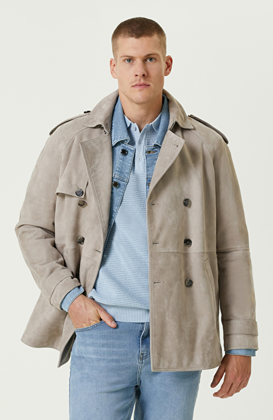 Bej Kruvaze Süet Kaban