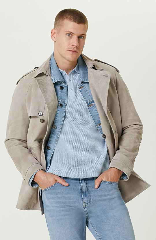 Bej Kruvaze Süet Kaban