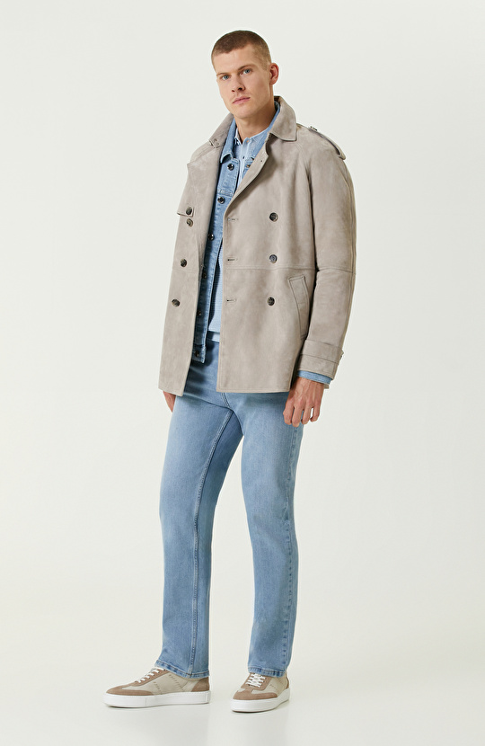 Bej Kruvaze Süet Kaban