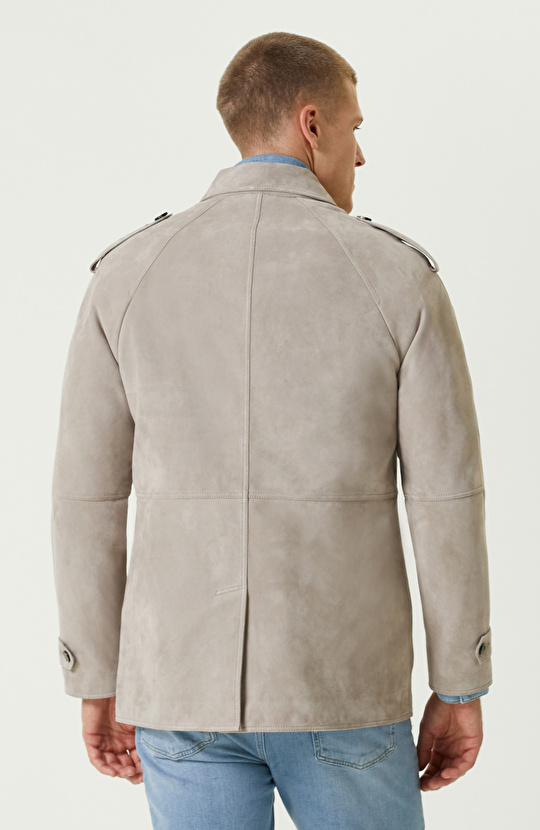 Bej Kruvaze Süet Kaban