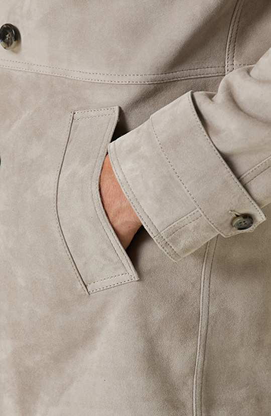 Bej Kruvaze Süet Kaban