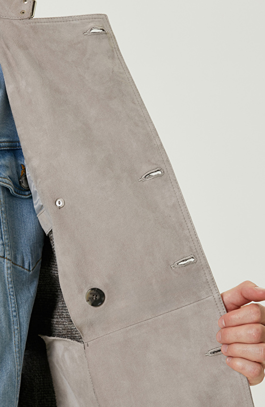 Bej Kruvaze Süet Kaban