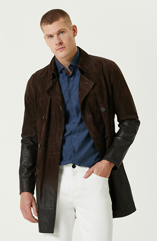 Kahverengi Çift Taraflı Degrade Süet Pardesü