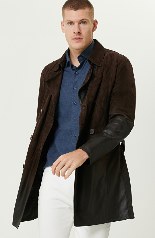 Kahverengi Çift Taraflı Degrade Süet Pardesü