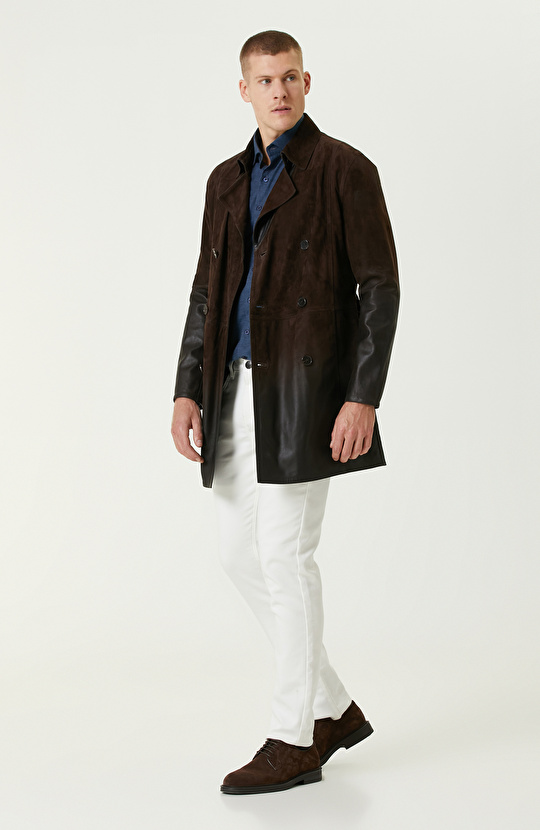 Kahverengi Çift Taraflı Degrade Süet Pardesü