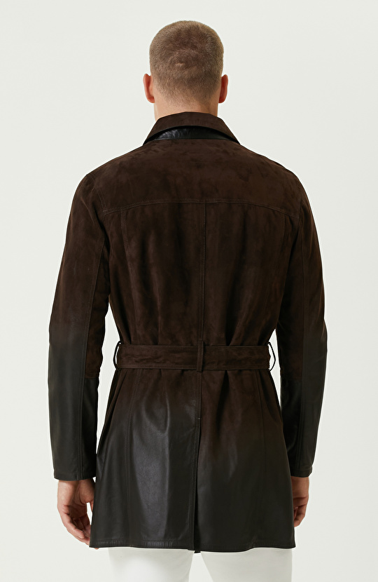 Kahverengi Çift Taraflı Degrade Süet Pardesü