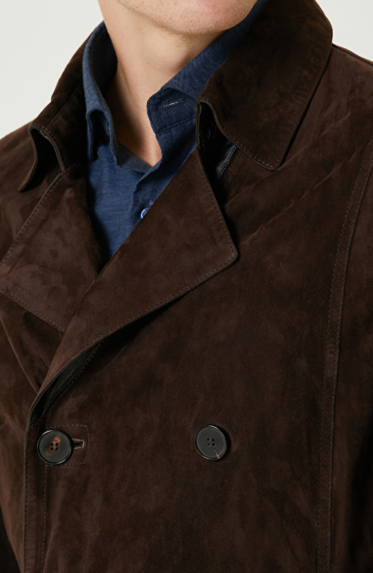 Kahverengi Çift Taraflı Degrade Süet Pardesü