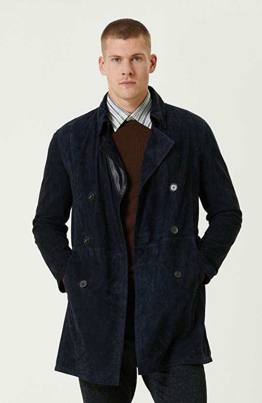 Lacivert Çift Taraflı Degrade Süet Pardesü