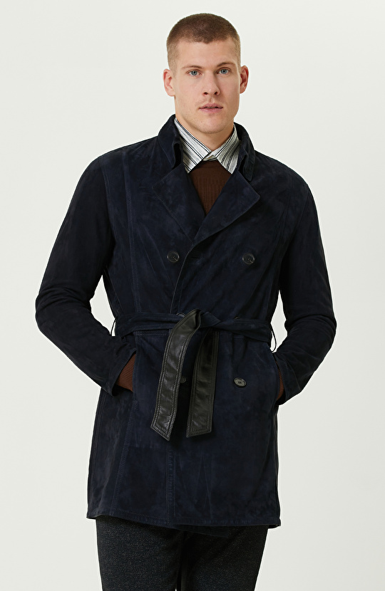 Lacivert Çift Taraflı Degrade Süet Pardesü