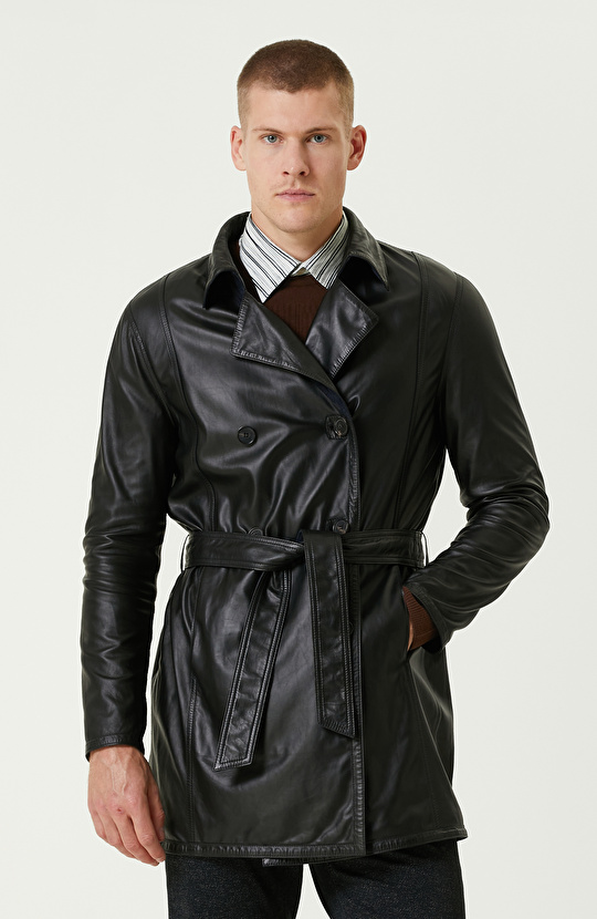 Lacivert Çift Taraflı Degrade Süet Pardesü