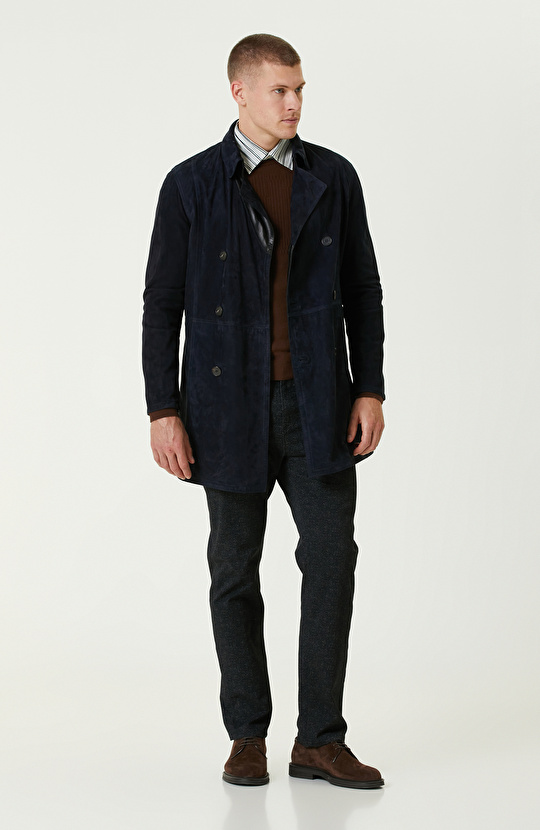 Lacivert Çift Taraflı Degrade Süet Pardesü