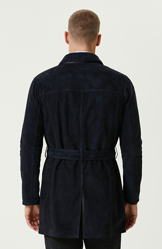 Lacivert Çift Taraflı Degrade Süet Pardesü