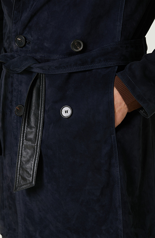 Lacivert Çift Taraflı Degrade Süet Pardesü