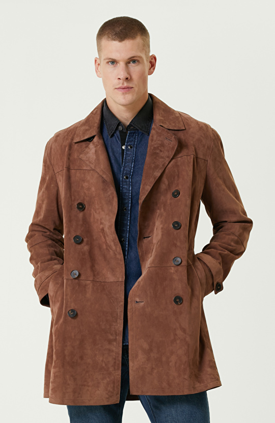 Limited Karamel Kruvaze Süet Pardesü