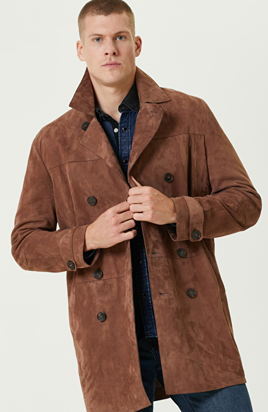 Limited Karamel Kruvaze Süet Pardesü