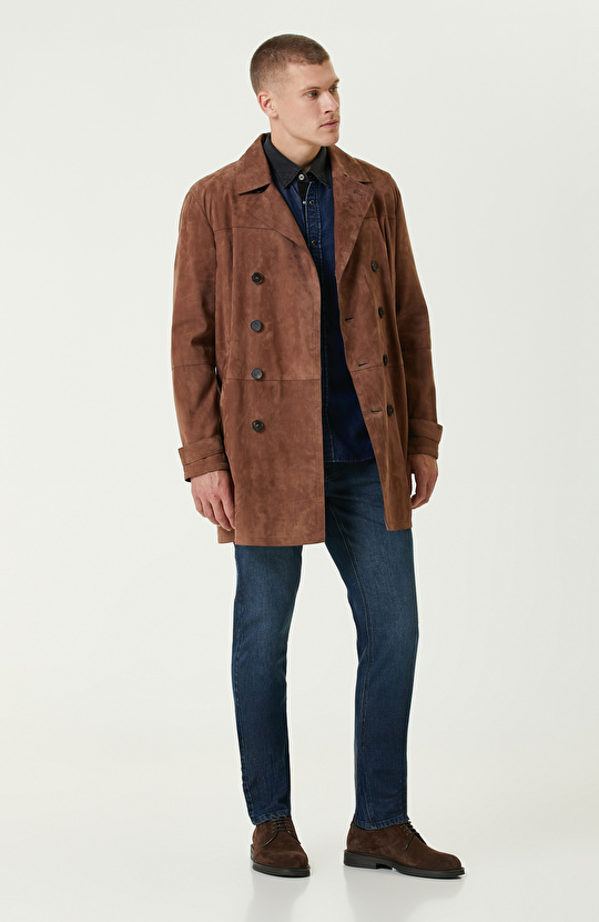 Limited Karamel Kruvaze Süet Pardesü