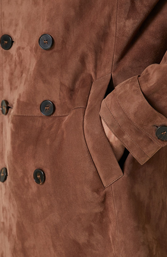 Limited Karamel Kruvaze Süet Pardesü