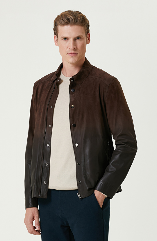 Kahverengi Limited Çift Taraflı Degrade Deri Mont