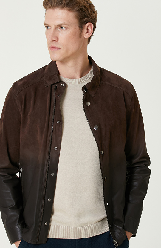 Kahverengi Limited Çift Taraflı Degrade Deri Mont