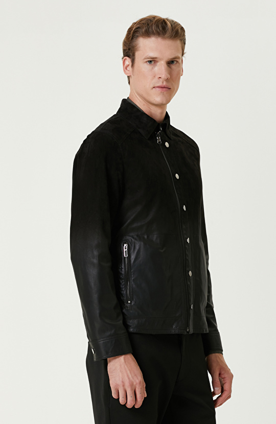 Siyah Limited Çift Taraflı Degrade Deri Mont