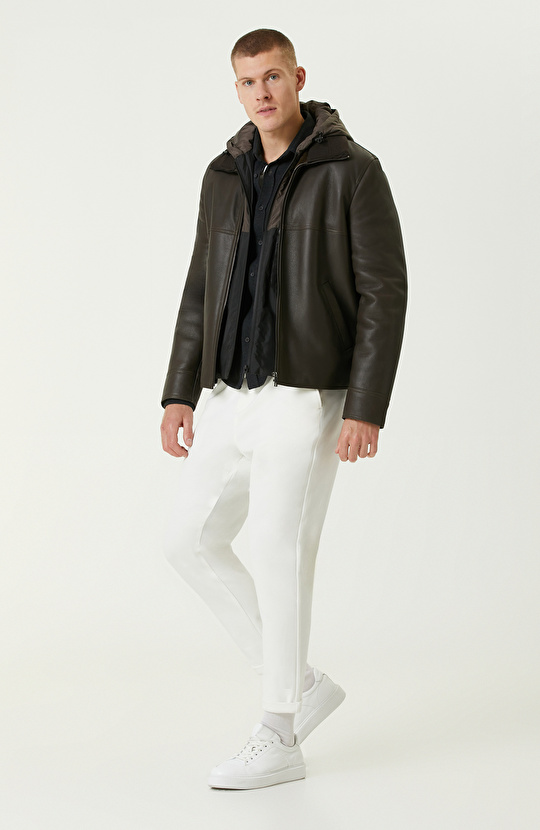 Haki İçi Kürklü Deri Mont