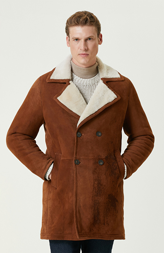 Camel Limited İçi Kürklü Kruvaze Deri Kaban