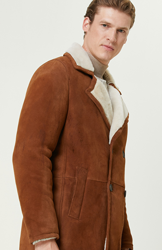 Camel Limited İçi Kürklü Kruvaze Deri Kaban