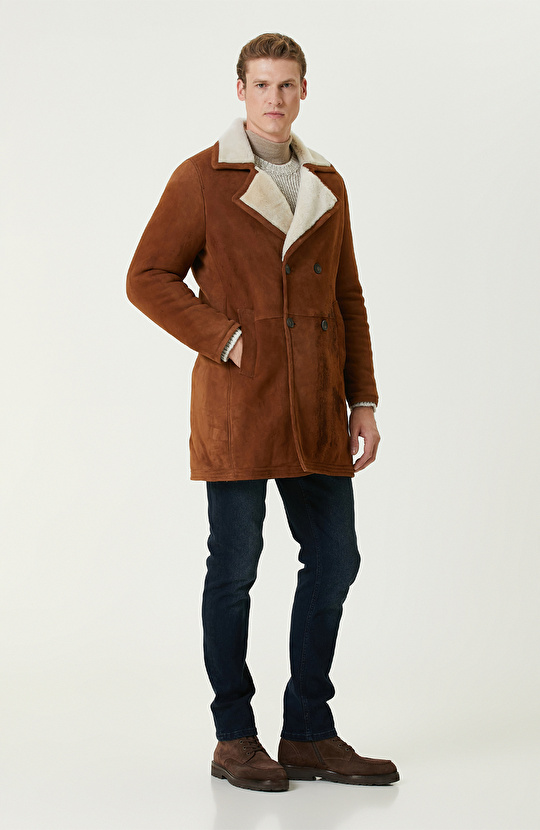 Camel Limited İçi Kürklü Kruvaze Deri Kaban