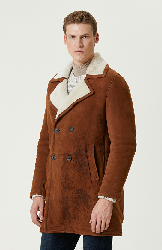 Camel Limited İçi Kürklü Kruvaze Deri Kaban