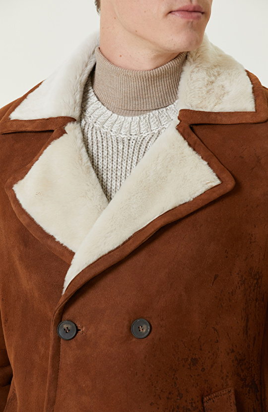 Camel Limited İçi Kürklü Kruvaze Deri Kaban