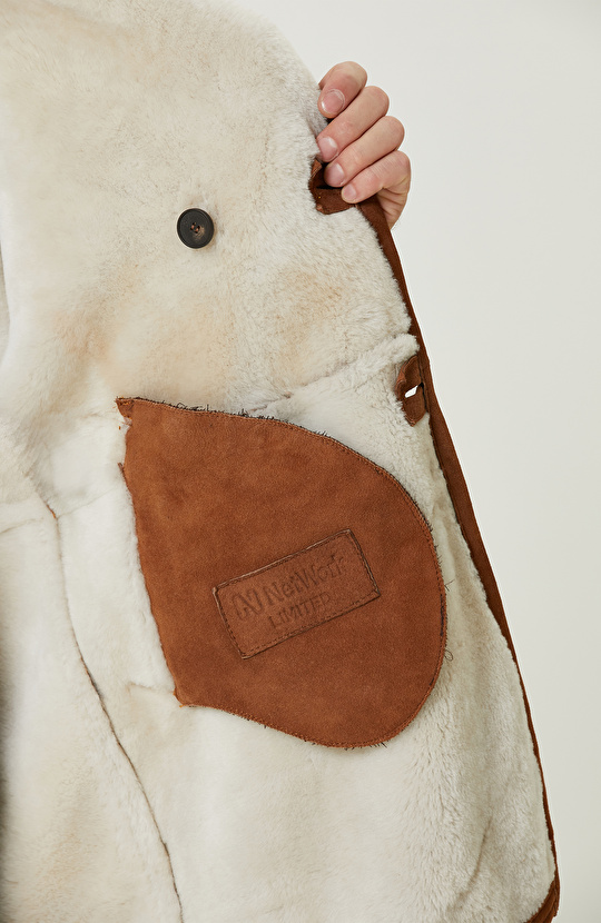 Camel Limited İçi Kürklü Kruvaze Deri Kaban