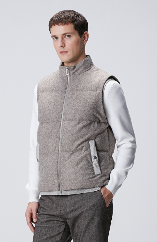 Bej Melanj Yün Karışımlı Yelek