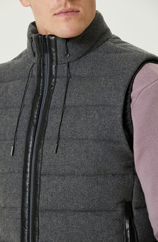 Antrasit Yün Karışımlı Puffer Casual Yelek