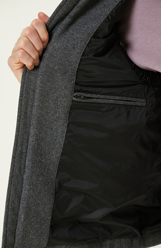Antrasit Yün Karışımlı Puffer Casual Yelek