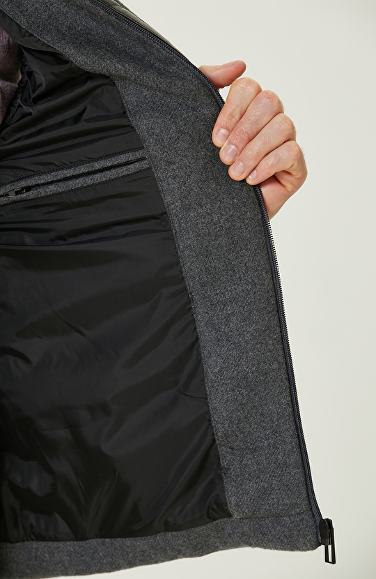 Antrasit Yün Karışımlı Puffer Casual Yelek