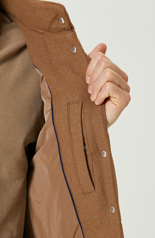 Camel Yün Karışımlı Kapüşonlu Puffer Casual Yelek