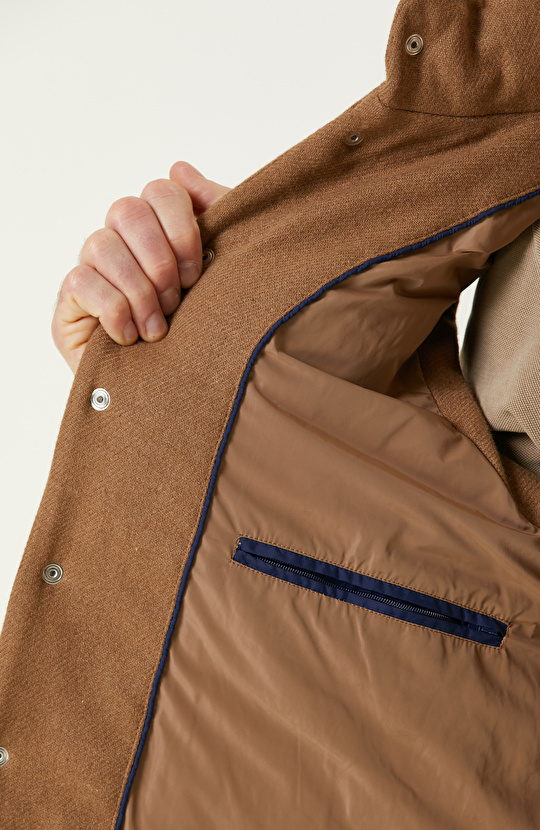 Camel Yün Karışımlı Kapüşonlu Puffer Casual Yelek