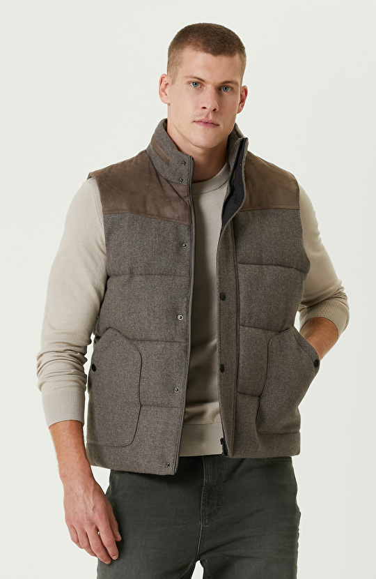 Vizon Yün Karışımlı Kapüşonlu Puffer Casual Yelek Vizon Yün Karışımlı Kapüşonlu Puffer Casual Yelek