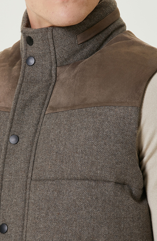 Vizon Yün Karışımlı Kapüşonlu Puffer Casual Yelek