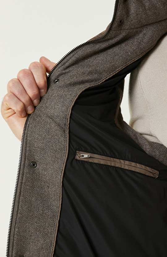 Vizon Yün Karışımlı Kapüşonlu Puffer Casual Yelek
