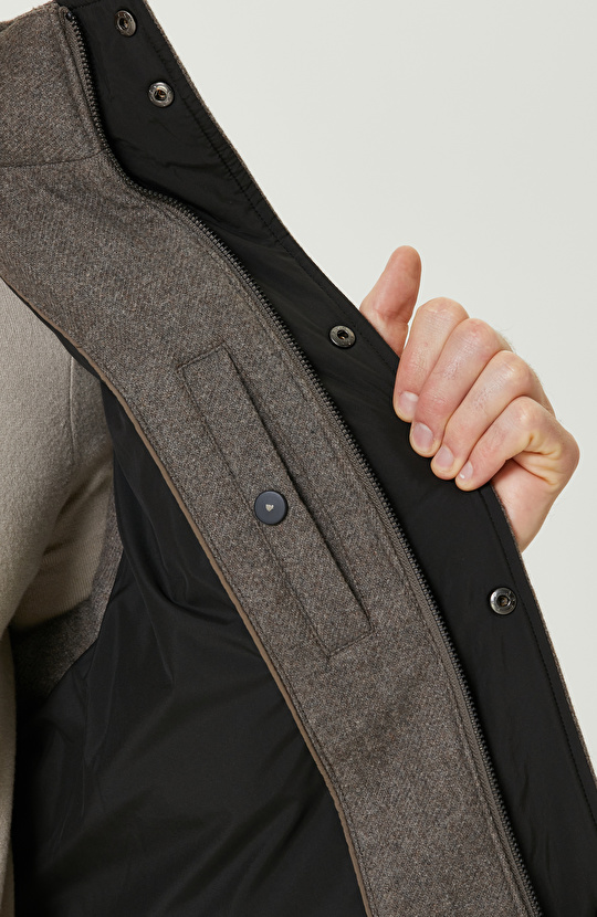 Vizon Yün Karışımlı Kapüşonlu Puffer Casual Yelek