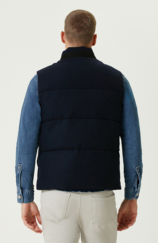 Lacivert Yün Karışımlı Puffer Casual Yelek