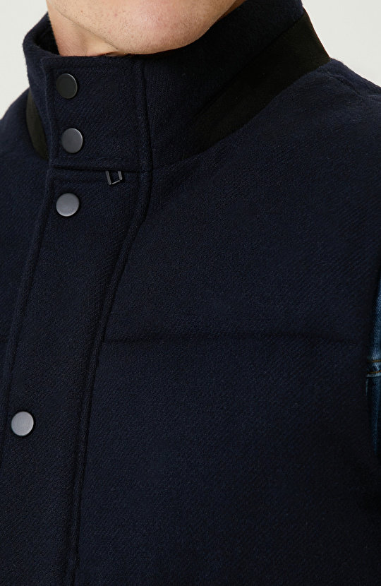 Lacivert Yün Karışımlı Puffer Casual Yelek