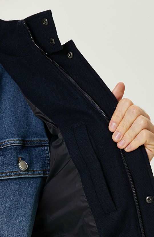 Lacivert Yün Karışımlı Puffer Casual Yelek