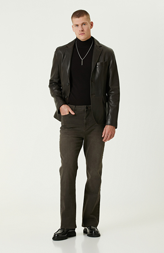 Kahverengi Deri Blazer Ceket