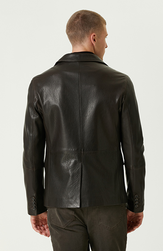 Kahverengi Deri Blazer Ceket