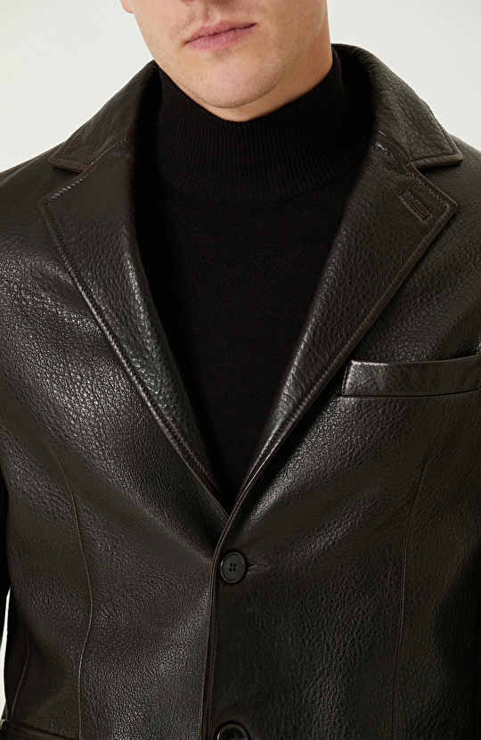 Kahverengi Deri Blazer Ceket